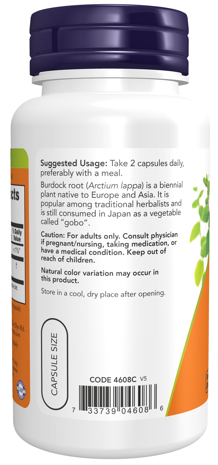 slide 4 of 4, NOW Burdock Root 430 mg - 100 Veg Capsules, 100 ct