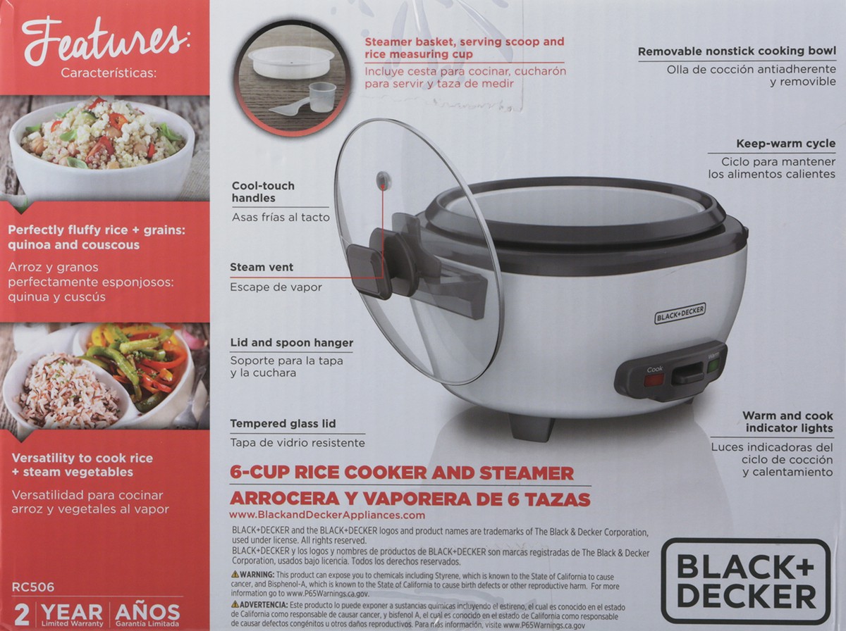 slide 9 of 11, BLACK+DECKER 2-In-1 Versatility 6-Cup Rice Cooker and Steamer 1 ea, 1 ct