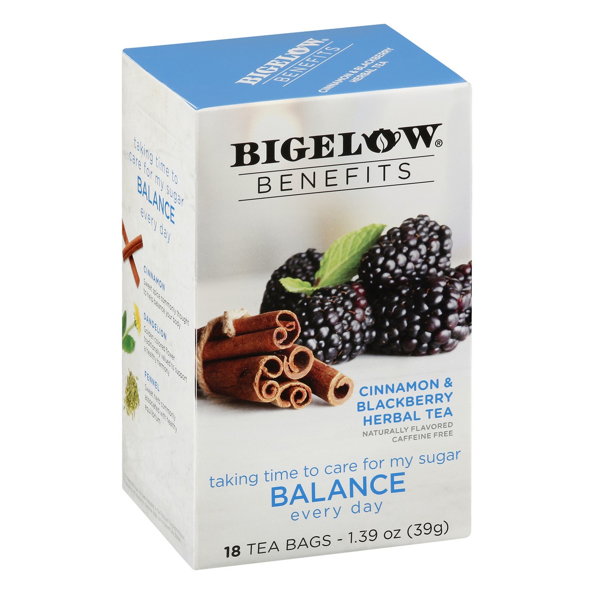 slide 6 of 9, Bigelow Benefits BALANCE Cinnamon & Blackberry, Caffeine Free Herbal Tea, Tea Bags- 18 ct, 18 ct