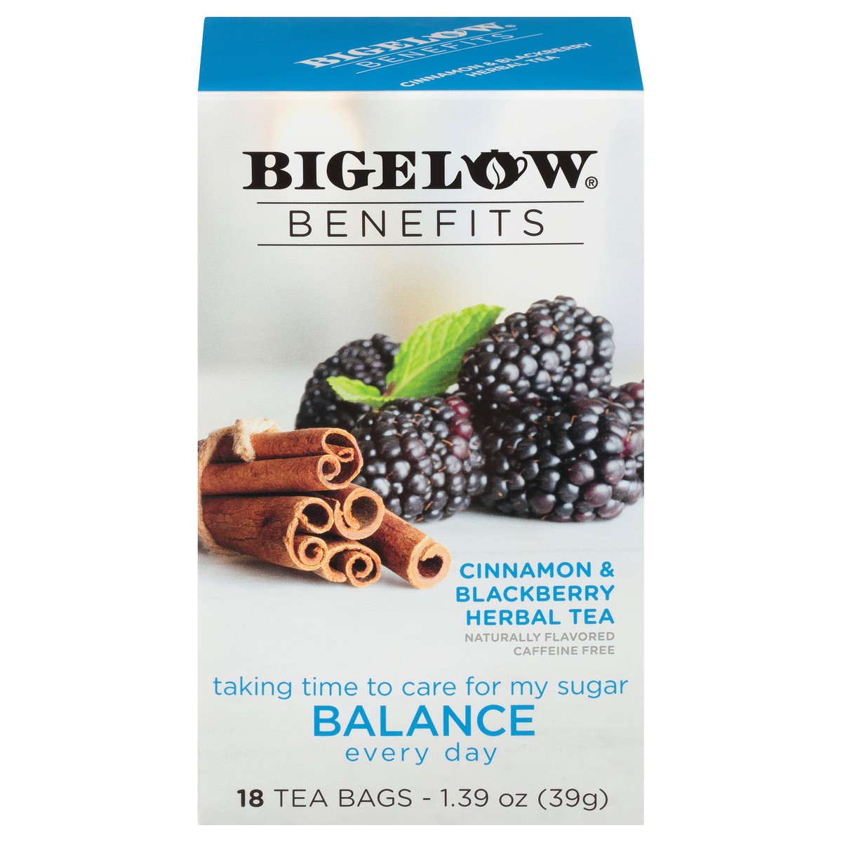 slide 1 of 9, Bigelow Benefits Cinnamon & Blackberry Herbal Tea Bags, 18 ct