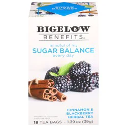 Bigelow Benefits SUGAR BALANCE Cinnamon & Blackberry Caffeine Free Herbal Tea 18 TB, 18 individually wrapped tea bags