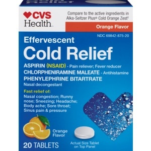 slide 1 of 1, CVS Health Effervescent Cold Relief Tablets, Citrus Flavor, 20 ct