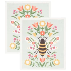 ROOM & RETREAT Mcs Spring Central Bee 2pc Swedish Sponge Cloth, 8 In X 6.70 In