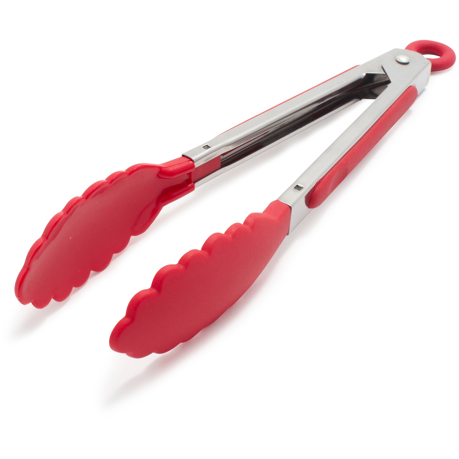 slide 1 of 1, Sur La Table Red Silicone-Tipped Stainless Steel Mini Locking Tongs, Red, 7 in