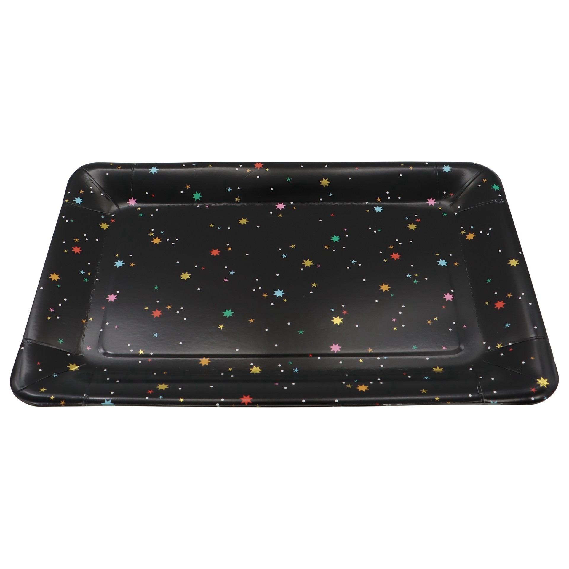 slide 2 of 3, 9" X 13" Multicolor Stars On Black Paper Serving Trays, 2ct. By Celebrate It, 2 ct
