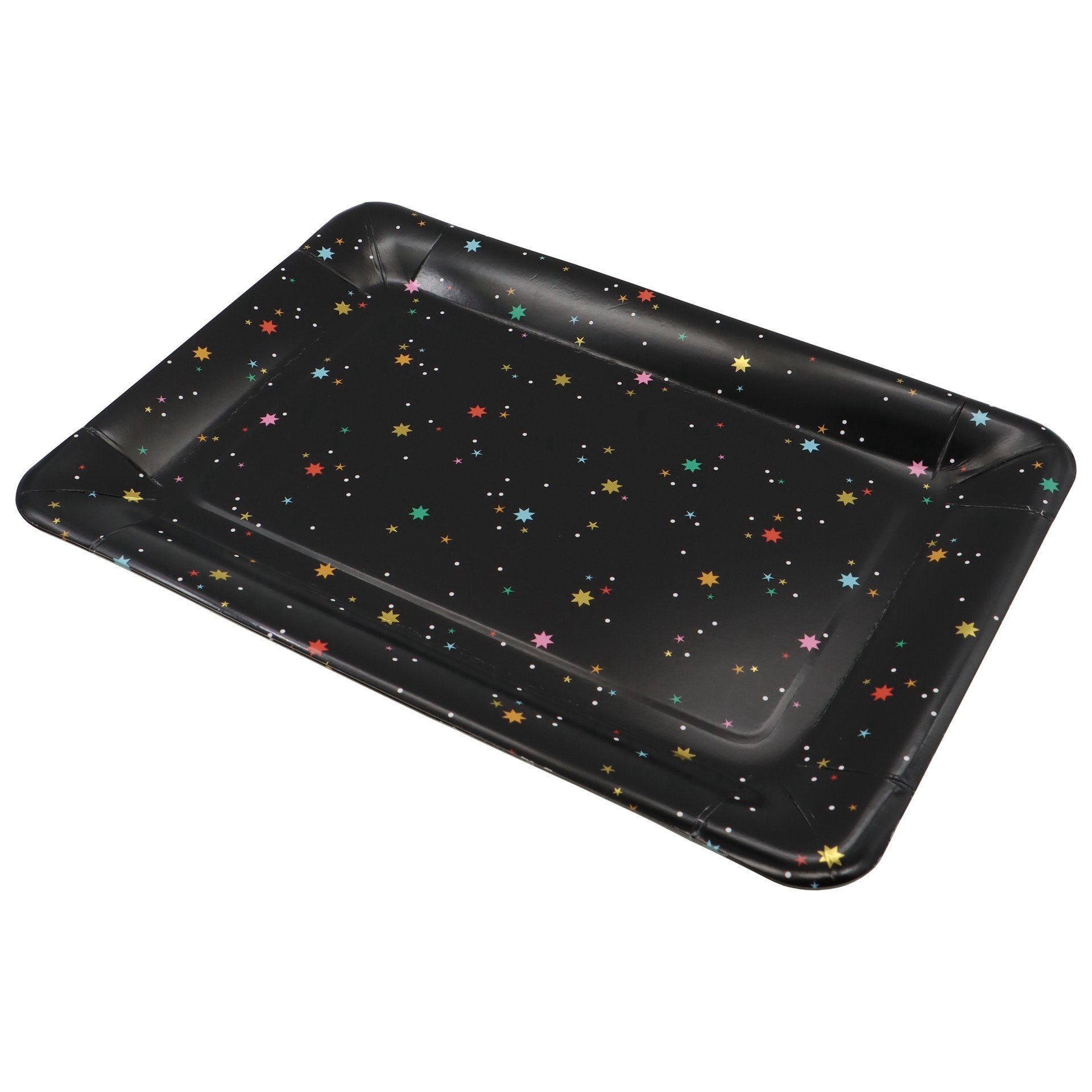 slide 3 of 3, 9" X 13" Multicolor Stars On Black Paper Serving Trays, 2ct. By Celebrate It, 2 ct