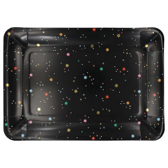 slide 1 of 3, 9" X 13" Multicolor Stars On Black Paper Serving Trays, 2ct. By Celebrate It, 2 ct