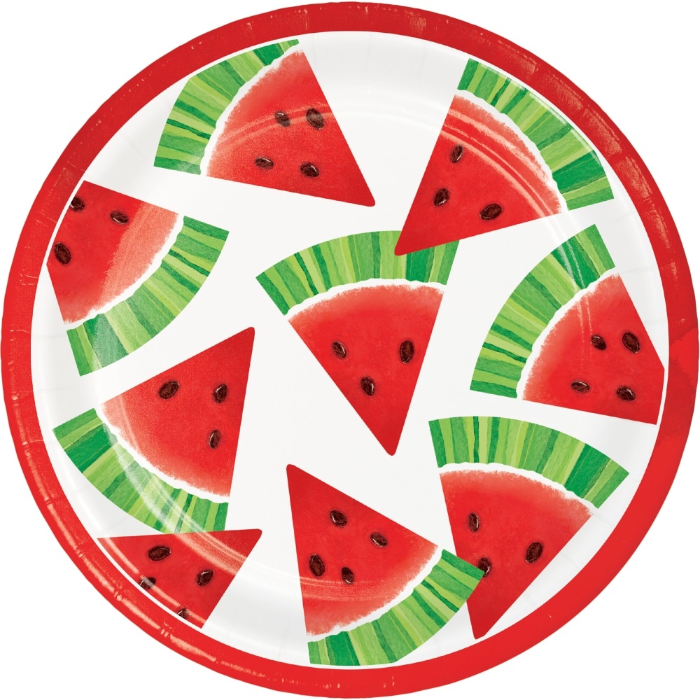 slide 1 of 1, HD Designs Outdoors 7-Inch Watermelon Themed Plate - 12 Count - Red/Green/White, 12 ct