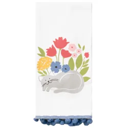 ROOM & RETREAT Mcs Spring Kitty Bouquet Dual Kitchen Towel W/pom Poms, 16 In X 26 In
