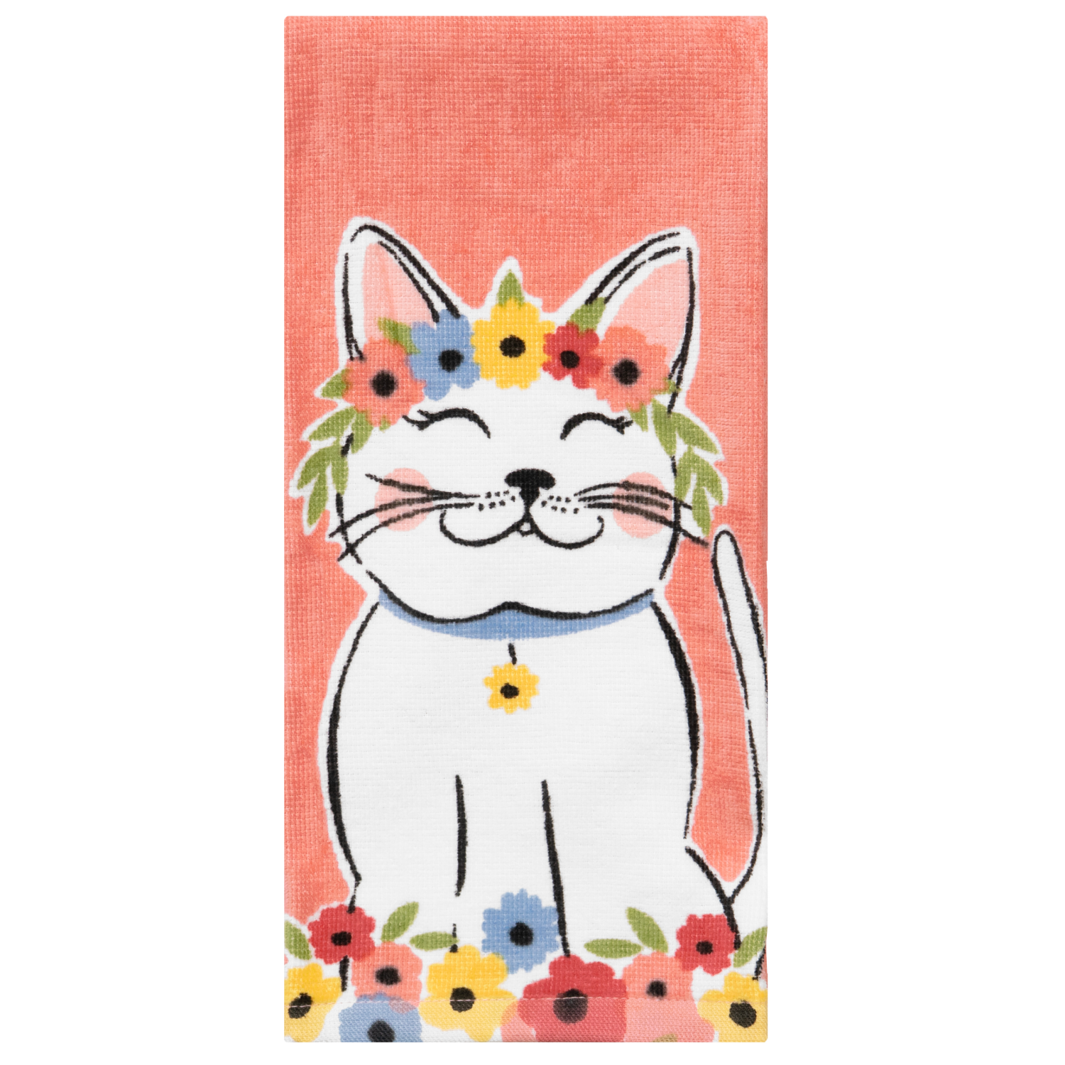 slide 1 of 2, ROOM & RETREAT Mcs Spring Floral Crown Kitty Coral Fiber Reactive Kitchen Towel, 16 In X 25 In, 1 ct