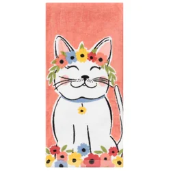 ROOM & RETREAT Mcs Spring Floral Crown Kitty Coral Fiber Reactive Kitchen Towel, 16 In X 25 In