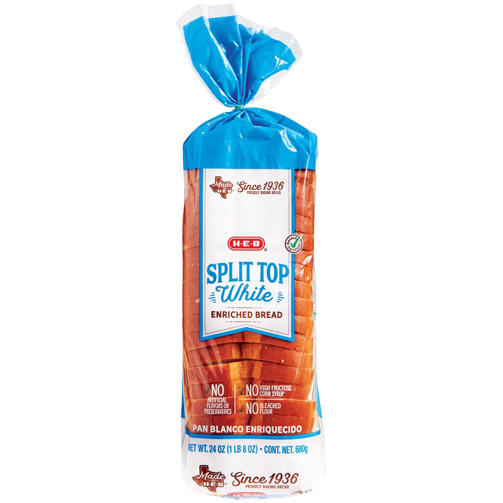 slide 1 of 1, H-E-B Bake Shop Split Top Enriched White Bread, 24 oz