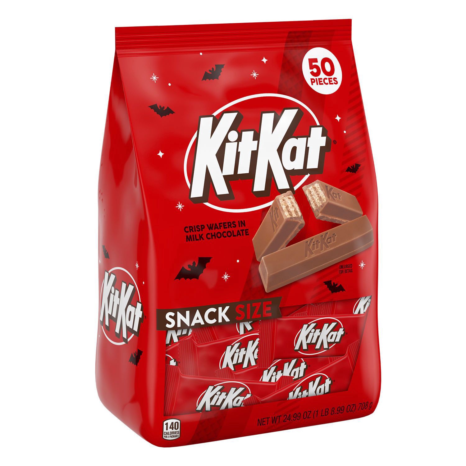 slide 1 of 1, KIT KAT Milk Chocolate Wafer Snack Size, Halloween Candy Bag, 22.54 oz (45 Pieces), 45 ct