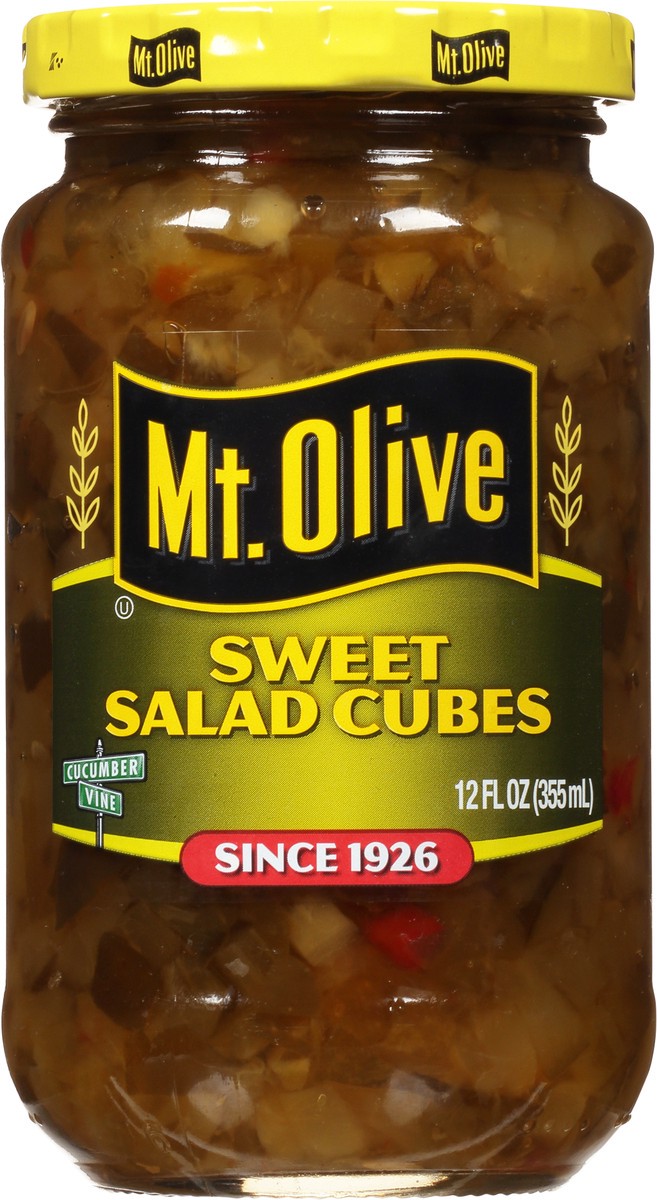 slide 3 of 9, Mt. Olive Sweet Salad Cubes Pickles 12 fl oz, 12 fl oz