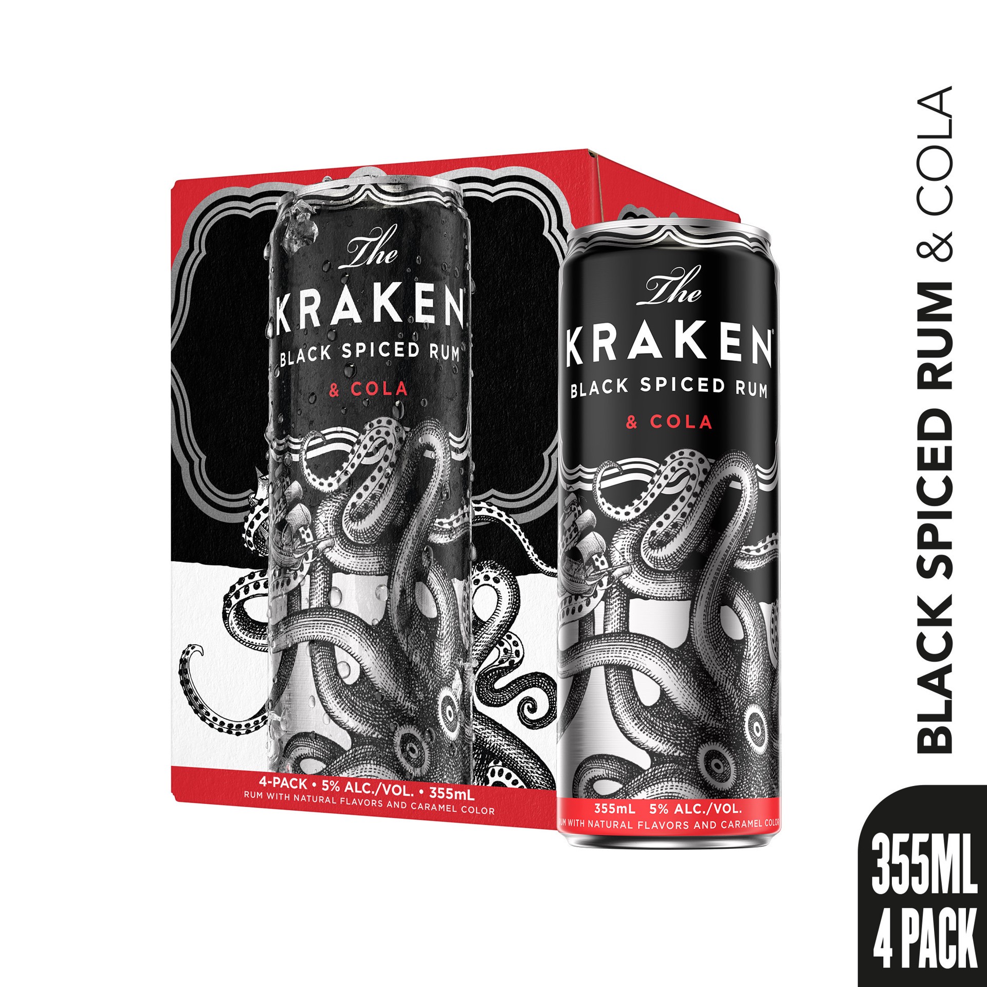 slide 3 of 10, Kraken & Cola Ready to Drink Cocktail (4 pack, 355 ml), 355 ml
