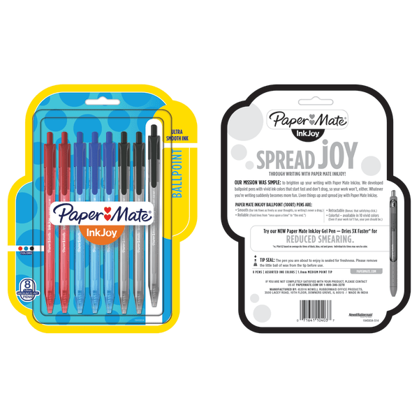 slide 1 of 1, Paper Mate Inkjoy 100Rt Retractable Ballpoint Pens, Medium Point, 1.0 Mm, Assorted Ink Colors, Assorted Barrel Colors, Pack Of 8 Pens, 8 ct
