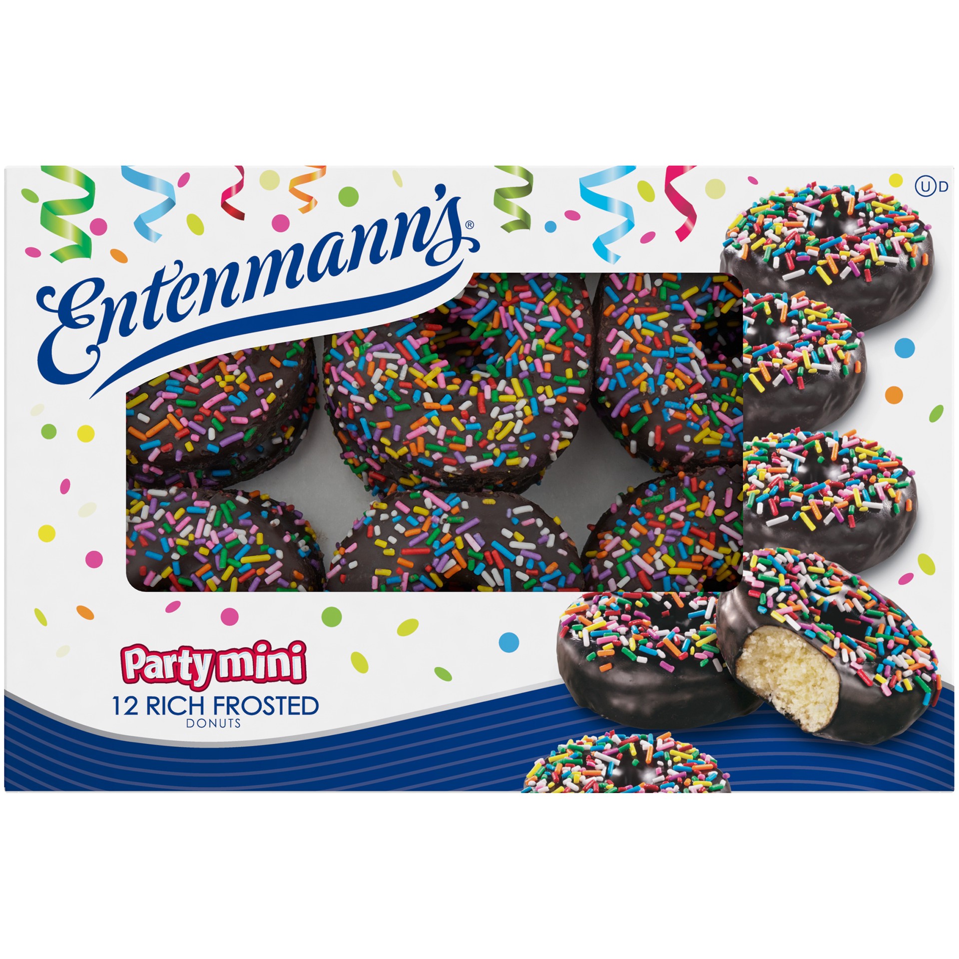 slide 1 of 5, Entenmann's Party Mini Rich Frosted Donuts 12 ct, 14.5 oz