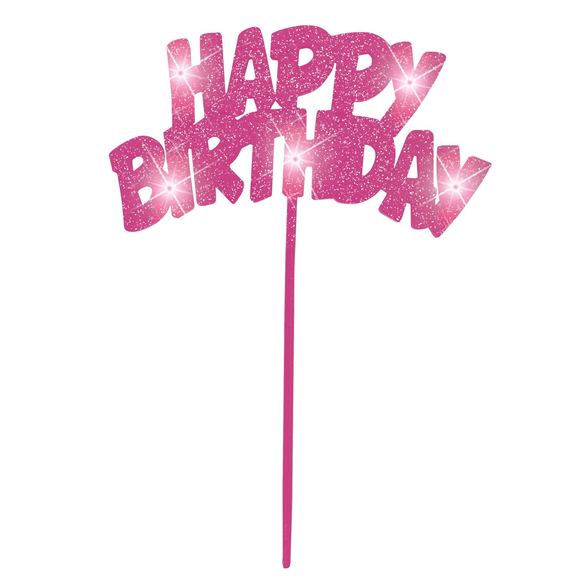 slide 1 of 1, Unique Industries Happy Birthday Flashing Cake Decoration, Pink, 1 ct