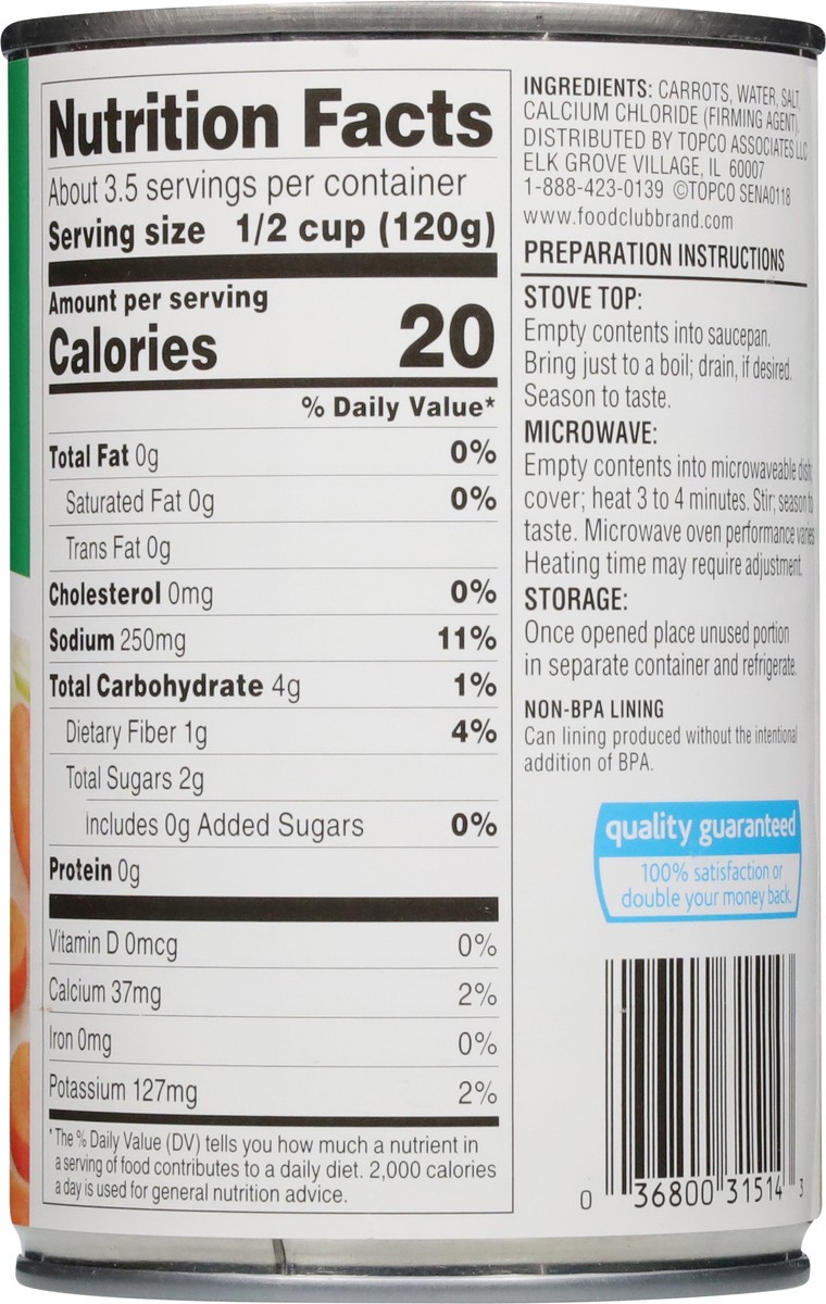 slide 9 of 13, Food Club Sliced Carrots 14.5 oz, 14.5 oz