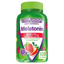 vitafusion Max Strength Melatonin Gummy Supplements, Strawberry Flavored Sleep Supplements for Adults, 100 Count