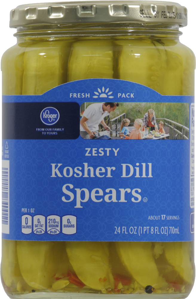 slide 1 of 1, Kroger Zesty Kosher Dill Pickles - Spears, 24 oz
