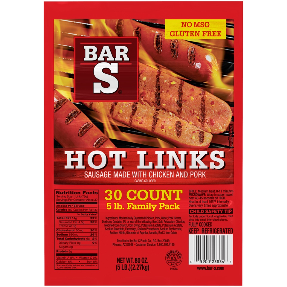 slide 1 of 7, Bar-S Red Hot Links 5lb, 80 oz