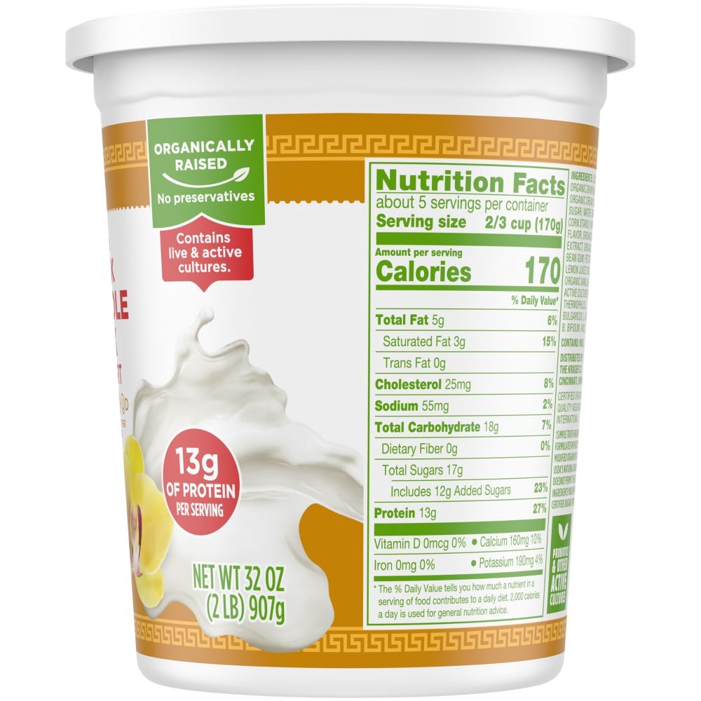 slide 2 of 3, Simple Truth Organic Strained Greek Whole Milk Vanilla Yogurt, 32 oz