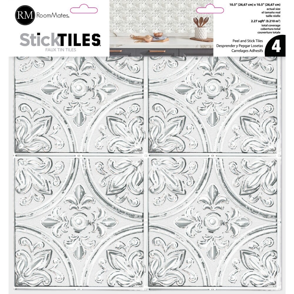slide 1 of 1, White Tin Peel And Stick Tile Backsplash, 6 ct