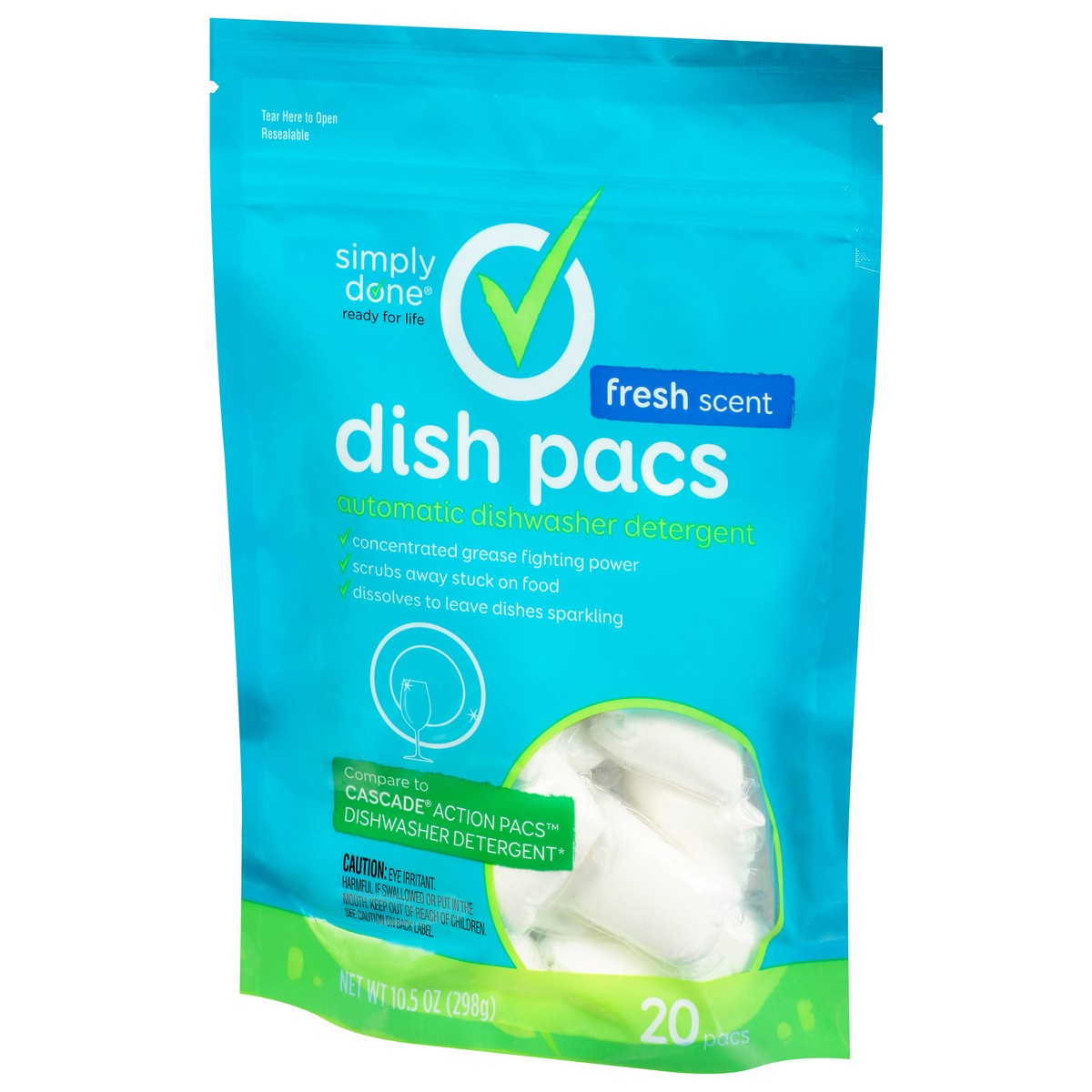 slide 9 of 15, Simply Done Dish Pacs Automatic Dishwasher Detergent Fresh Scent, 20 ct