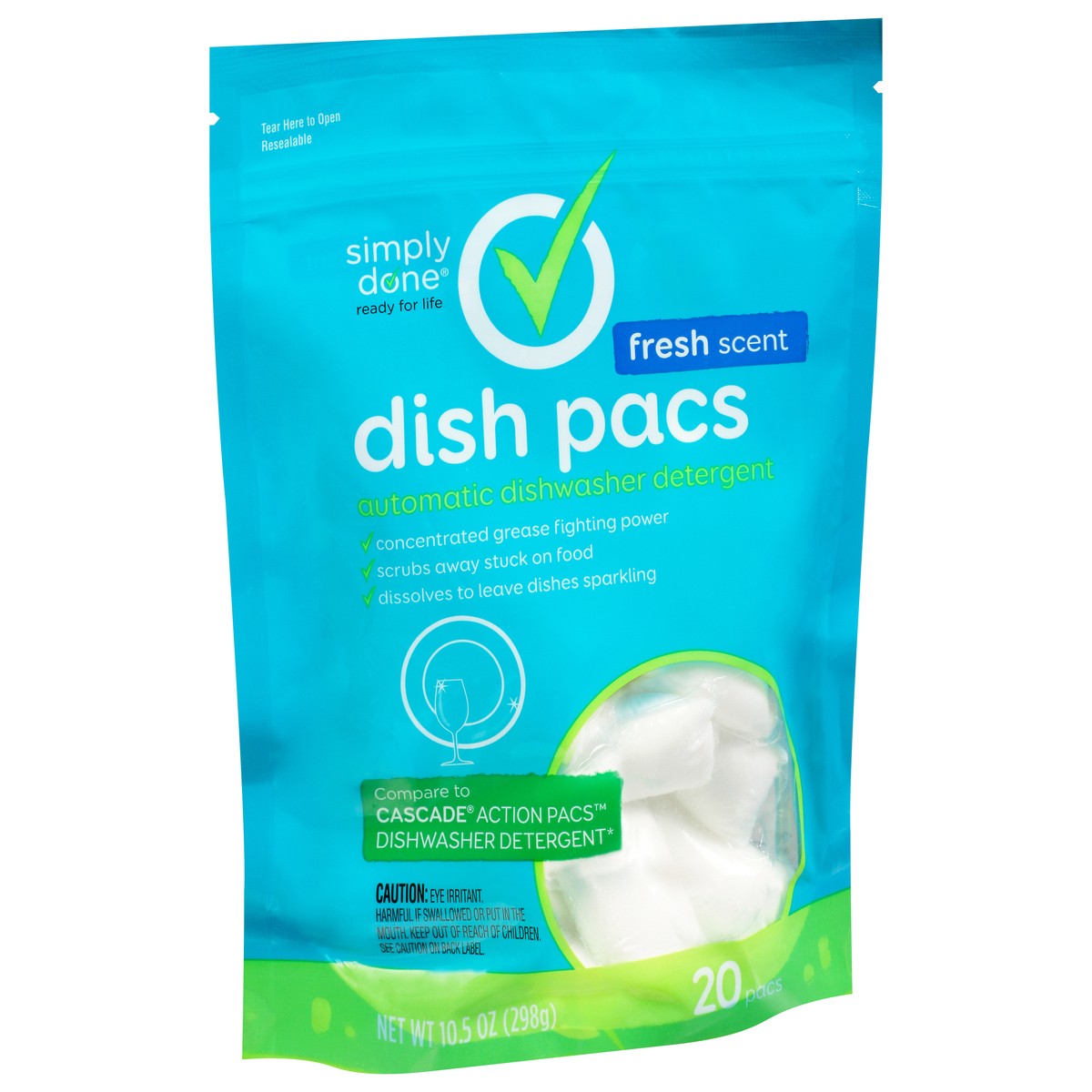 slide 5 of 15, Simply Done Dish Pacs Automatic Dishwasher Detergent Fresh Scent, 20 ct