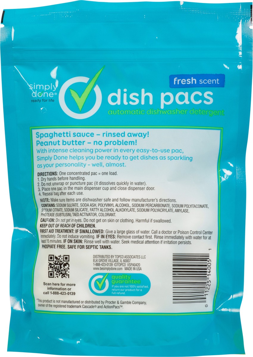 slide 8 of 15, Simply Done Dish Pacs Automatic Dishwasher Detergent Fresh Scent, 20 ct