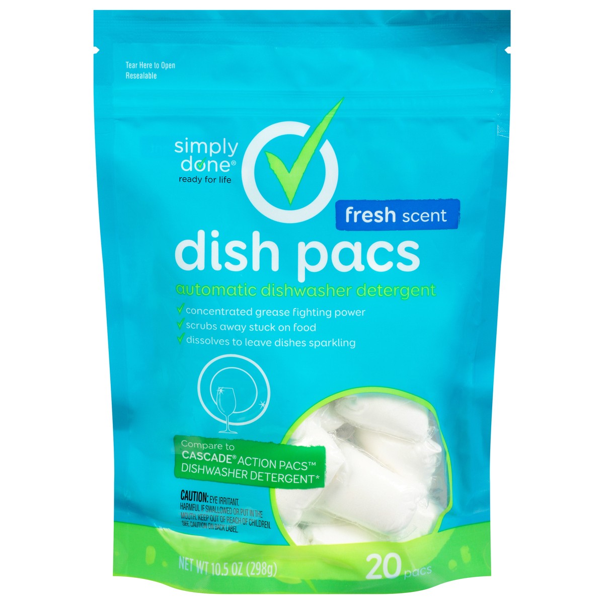 slide 7 of 15, Simply Done Dish Pacs Automatic Dishwasher Detergent Fresh Scent, 20 ct