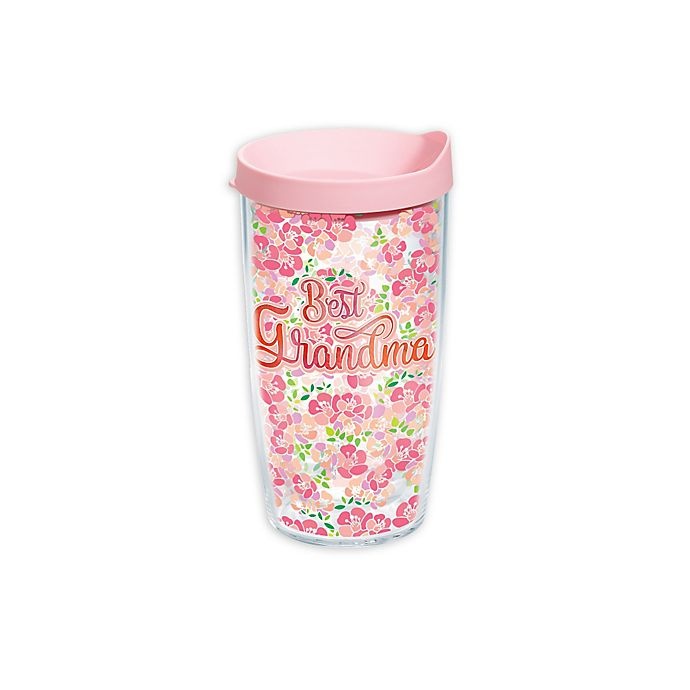 slide 1 of 1, Tervis Best Grandma Pink Flower Wrap Tumbler with Lid'', 16 oz