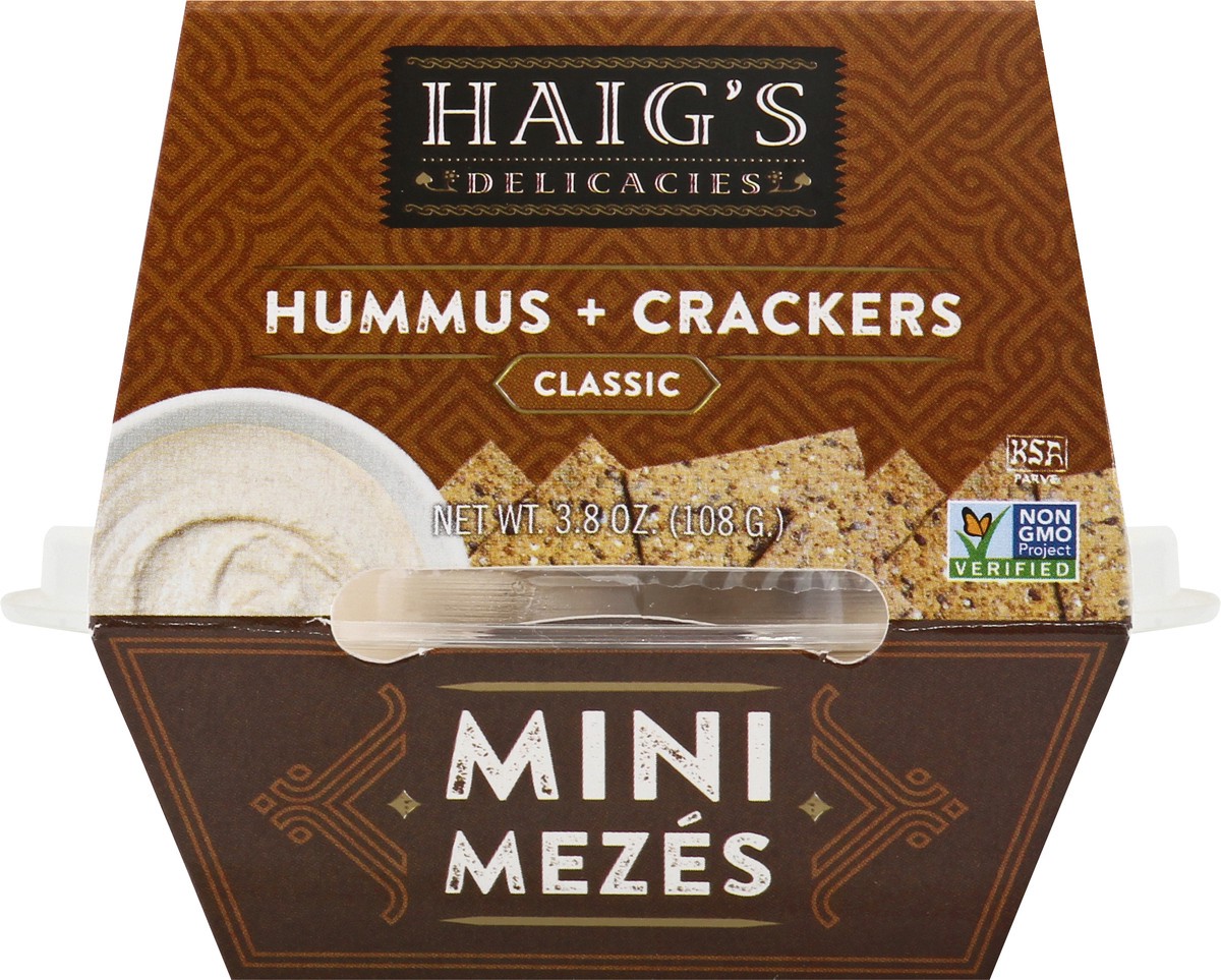 slide 1 of 13, Haig's Mini Mezes Classic Hummus + Crackers 3.8 oz, 3.8 oz