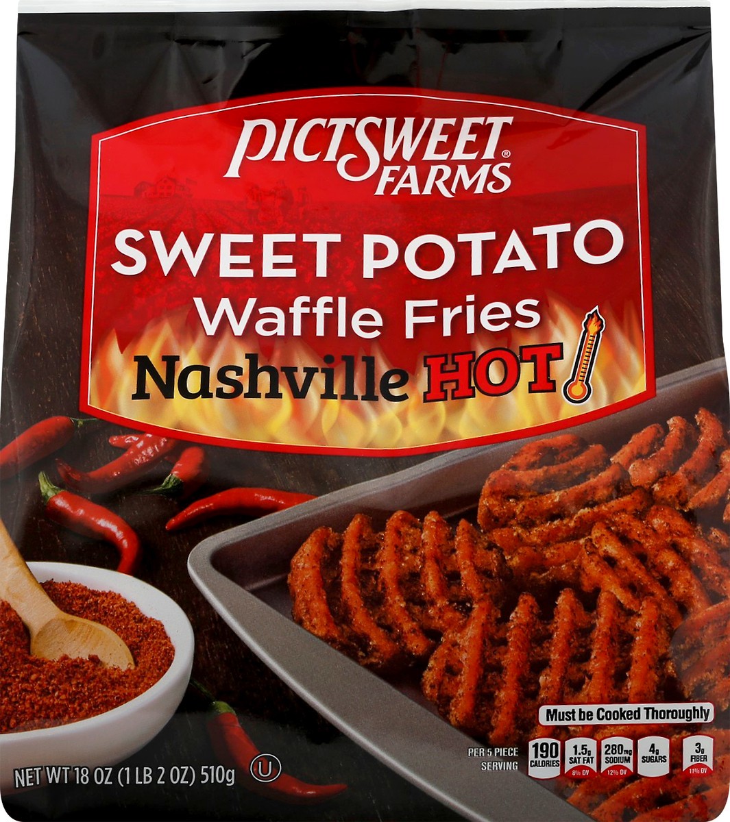 slide 9 of 10, PictSweet Sweet Potato Waffle Fries, Nashville Hot, 18 oz