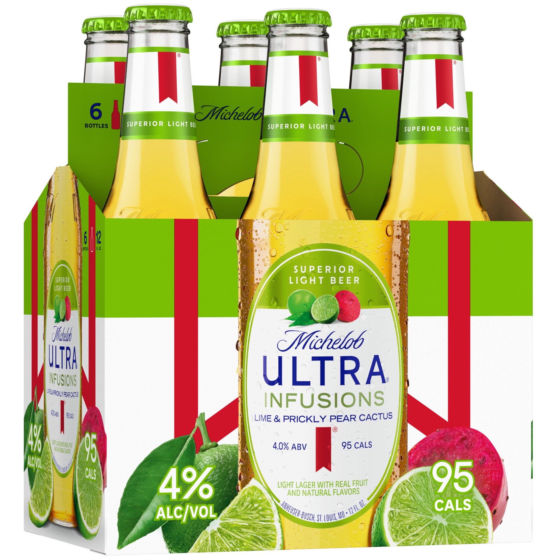 slide 1 of 10, Michelob ULTRA Infusions Lime & Prickly Pear Cactus Light Beer, 6 Pack Beer, 12 FL OZ Bottles, 72 fl oz