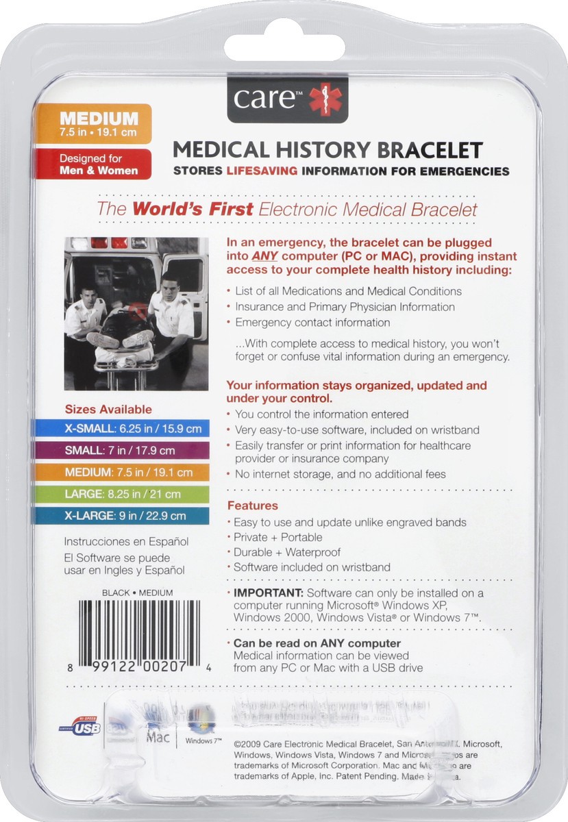 slide 3 of 3, Care Medical History Bracelet Medium (7.5') Black, 1 ct