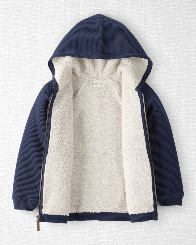 slide 4 of 4, Littleplanet Boys Waffle Knit Hooded Jacket Made with Organic Cotton Navy 7, 1 ct