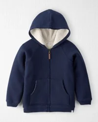 Littleplanet Boys Waffle Knit Hooded Jacket Made with Organic Cotton Navy 7
