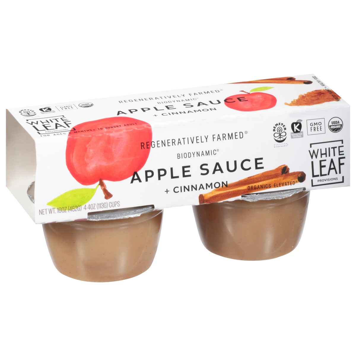 slide 5 of 9, White Leaf Provisions Biodynamic Apple Sauce + Cinnamon 4 - 4 oz Cups, 4 ct