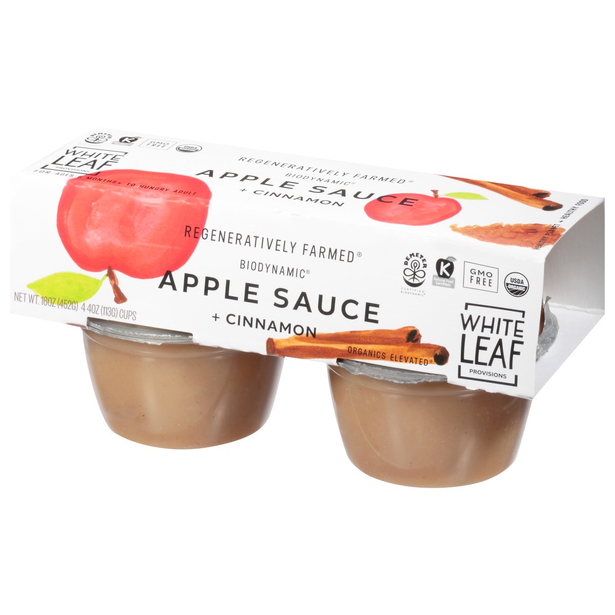 slide 8 of 9, White Leaf Provisions Biodynamic Apple Sauce + Cinnamon 4 - 4 oz Cups, 4 ct