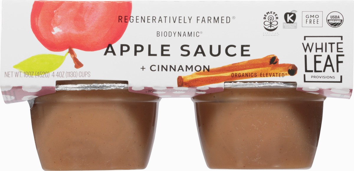 slide 3 of 9, White Leaf Provisions Biodynamic Apple Sauce + Cinnamon 4 - 4 oz Cups, 4 ct