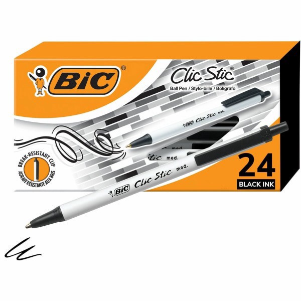 slide 8 of 8, BIC Clic Stic Ballpoint Pen - Black (24 Per Set), 1mm, 1 ct