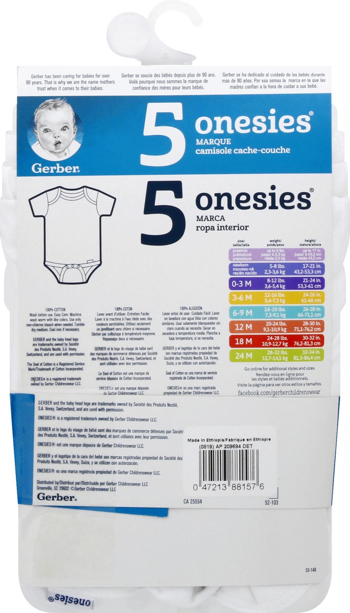 slide 3 of 10, Gerber Onesies Preemie One Piece Underwear 5 ea, 5 ct