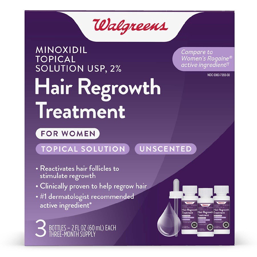 slide 1 of 5, Walgreens Women's Hair Regrowth Treatment, 3 ct; 2 fl oz