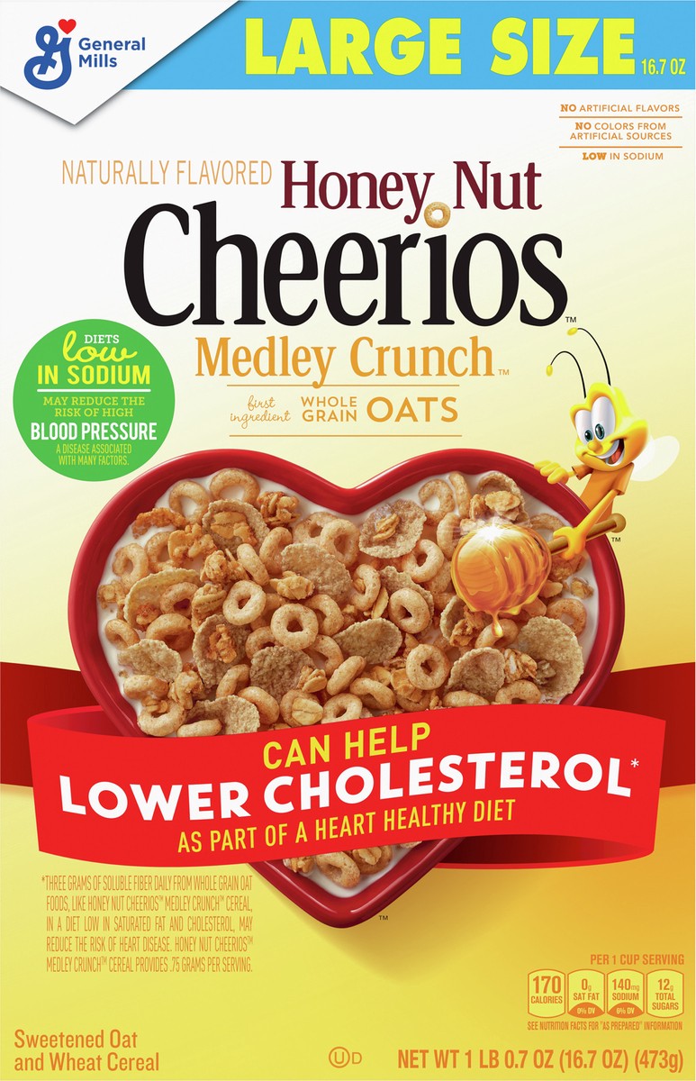 slide 6 of 9, Medley Crunch Honey Nut Cheerios, Heart Healthy Cereal, 16.7 OZ Box, 16.7 oz