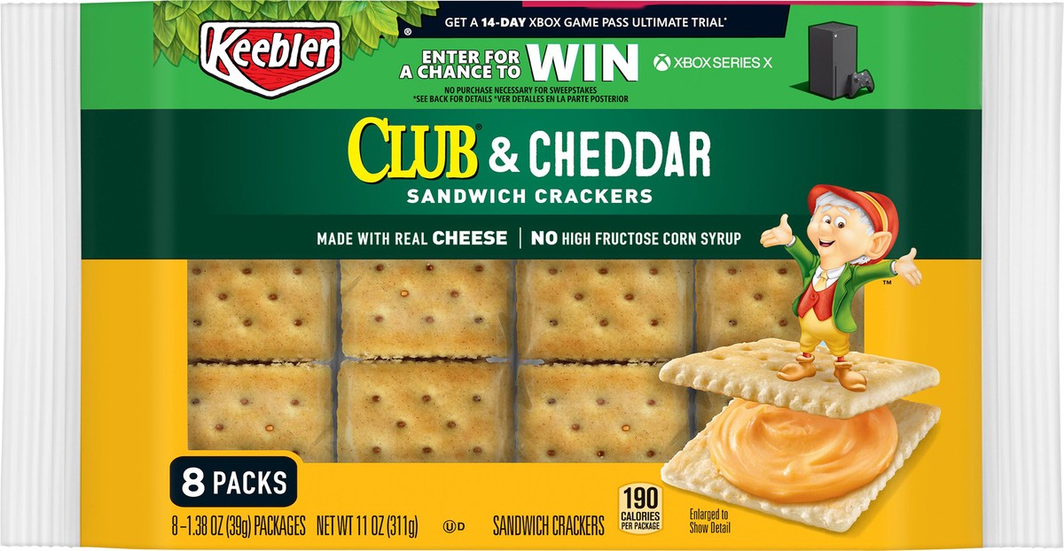 slide 1 of 5, Keebler 8 Pack Club & Cheddar Sandwich Crackers 8 ea, 8 ct