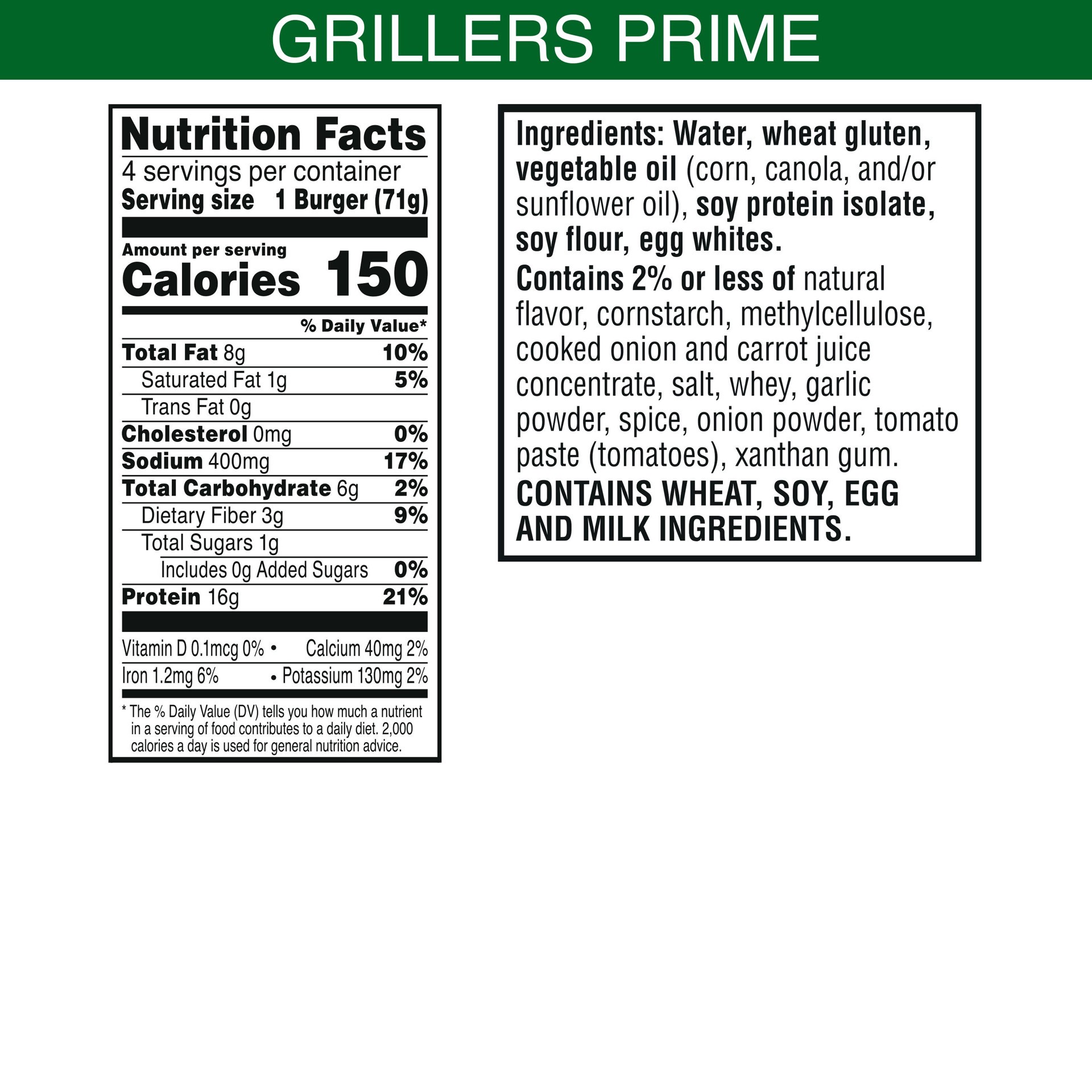 slide 3 of 5, MorningStar Farms Plant Based Veggie Burgers, Vegetarian Meat, Grillers Prime, 4 Count, 10 oz