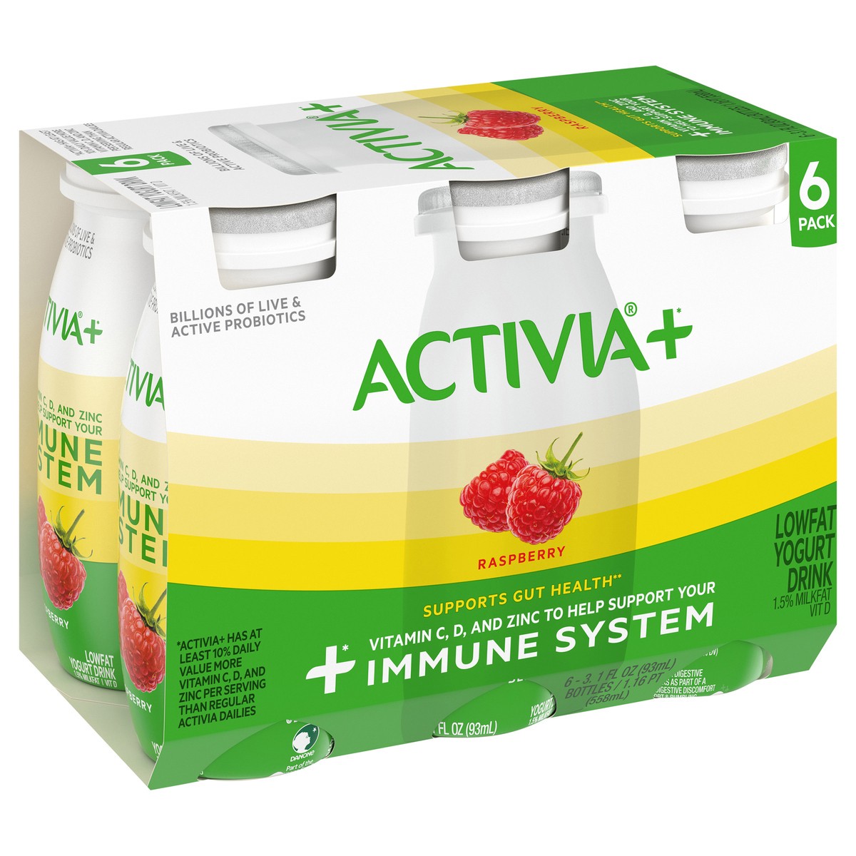slide 4 of 9, Activia+ Multi-Benefit Raspberry Probiotic Lowfat Yogurt Drinks, Delicious Probiotic Yogurt Bottles Help Support Gut Health and Immune System, 6 Ct, 3.1 FL OZ, 3.10 fl oz