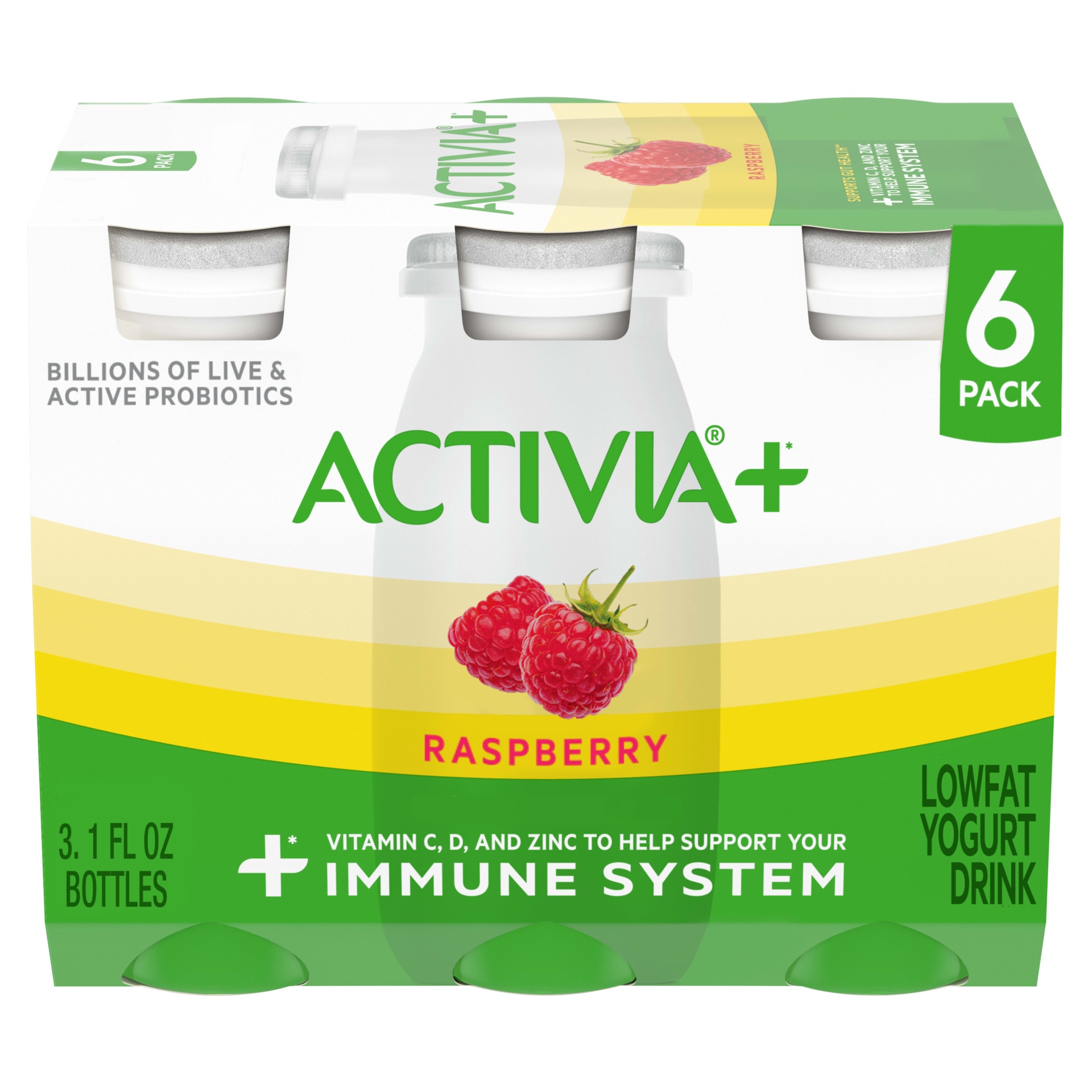 slide 1 of 1, Activia+ Probiotic Low Fat Yogurt Drink, Raspberry Bottles, 3.1 fl oz